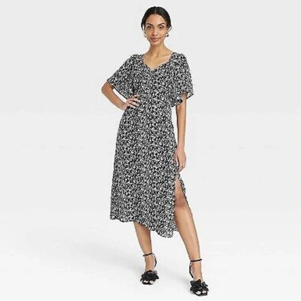 A.New.Day Women’s crepe flutter short sleeve Midi Dress Floral Size S